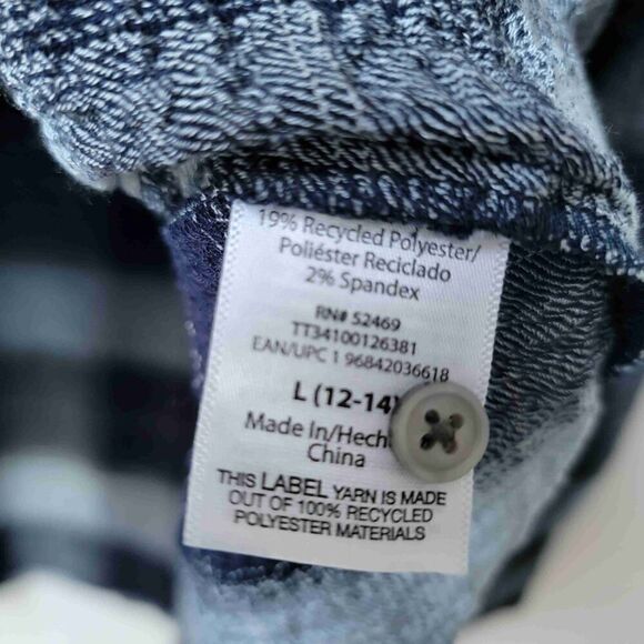 Time and Tru Blue Plaid Long Sleeve Button Up Shirt Drawstring Waist Size Large - Picture 5 of 7